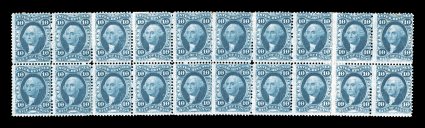 R32c, 10c Bill of Lading, mint block of twenty (10x2), rich luxuriant color, full original gum, some hinge reinforcements, fine one of the largest multiples known and the
largest mint multiple recorded.