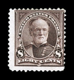 272a, 8c Violet brown, watermarked USIR in error, a rarely seen mint example, showing a clear R of the watermark, typical centering, strong color, o.g., small thin spot, fine
appearance while used examples of this error come up with some fr