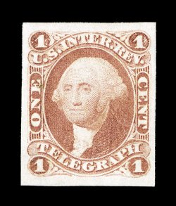 R4a, 1c Telegraph, imperforate, scarce unused single, exceptionally bright and fresh, large balanced margins all around, extremely fine and uncommonly choice.