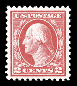461, 2c Pale carmine red, an exceptional mint example of this surprisingly difficult and often faked stamp, possessing far larger margins than typically encountered and being
well centered within them, bright fresh color distinctive only to genu
