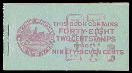 BK82a, Unexploded booklet of eight 2c Carmine lake panes of six (634e), an extremely rare complete booklet of the rare carmine lake pane, quite fresh, the top pane with a few
perf. separations, top right of front cover with minor crease mention