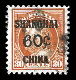 K14, 60c on 30c Orange red, elusive used example, excellent centering, strong color, extremely fine 2003 PF certificate.