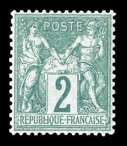65, 1876 2c Green on greenish, Ty. I, a marvelous mint example of this scarce stamp, being in a quality that is rarely encountered, with extraordinary centering, brilliantly
fresh color, o.g., never hinged, extremely fine signed a couple times