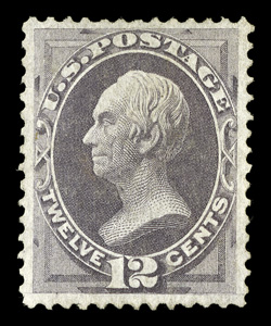 151, 12c Dull violet, unused, uncommonly well centered and margined, warm color, choice very fine 2007 PSE certificate.