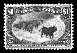 292, $1.00 Trans-Mississippi, strong color on bright paper, well centered, o.g., lightly hinged, very fine 1997 PF certificate.