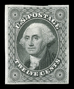 17, 12c Black, scarce unused single, four ample to large margins, strong color and impression, tiny corner crease, otherwise very fine clear 1977 PF certificate and a 2006 PF
certificate.