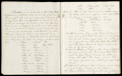 [York Factory Minutes, 1824] Important manuscript minutes in an 8vo composition book, York Factory, July 1-5, 1824 and in the same book, of a meeting on July 10 of the same
year. Both are in the hand of James Keith, the first 6 pages, the second