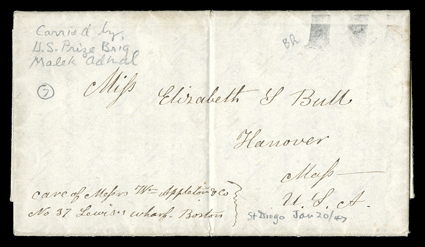 [Early California correspondence, 1845-1847] from John C. Bull to his sister at Hanover, Mass., December 9th, 1845 to January 20th, 1847, four folded letters with integral
address leaves, first datelined Barque Tasso, San Pedro California Dec.