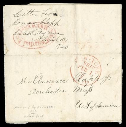 [Whalers letter datelined at Mowee (Maui), 1846] to Dorchester, Mass. giving eye witness account of the French fighting with the natives in the Society Islands. Folded letter
written in Maui, Hawaii while on a whaling cruise in the Pacific,