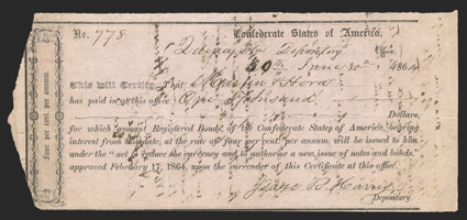 FL. Quincy. $1,000. June 30, 1864.  FL-20. Richmond Type II. No. 778. As previous. Fine with some ink burn in the date, and a couple of pinholes are also noticed. From The Joe
C. Copeland Collection