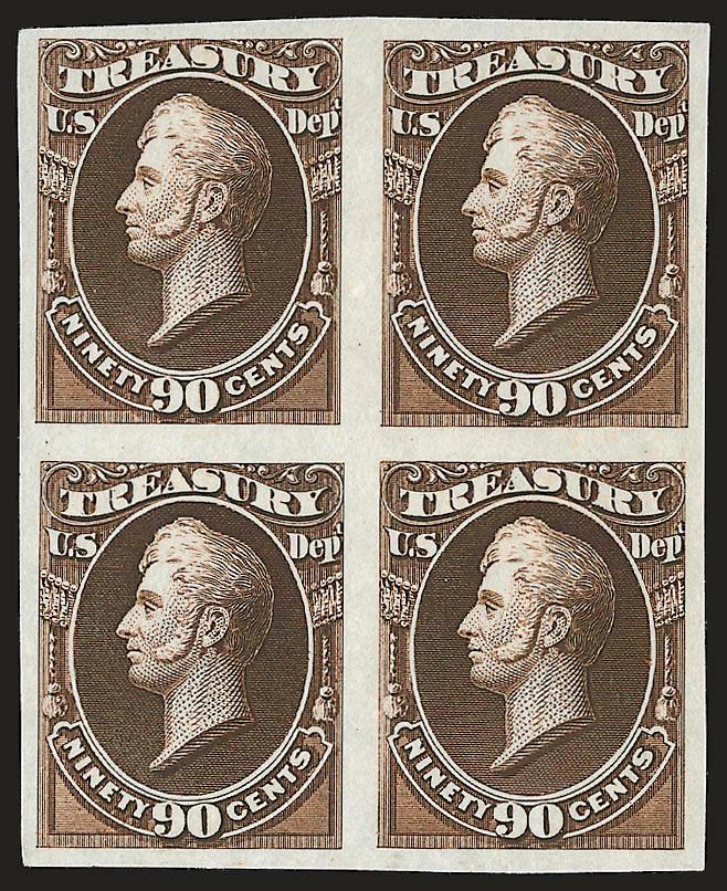 1c-90c Treasury, Plate Proofs on India (O72P3-O82P3).> Blocks of four, Extremely Fine