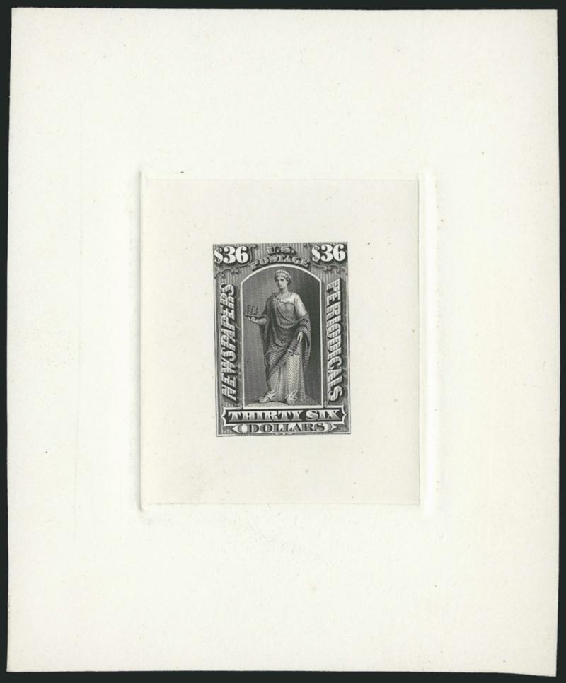 Newspapers & Periodicals, Large Die Proofs.> Five in issued colors between Nos. PR14-PR26 (die sunk on 150 x 250mm cards) and four Black trial colors between Nos. PR25-PR31(die sunk on reduced 100 x 120mm
cards),Very Fine lot