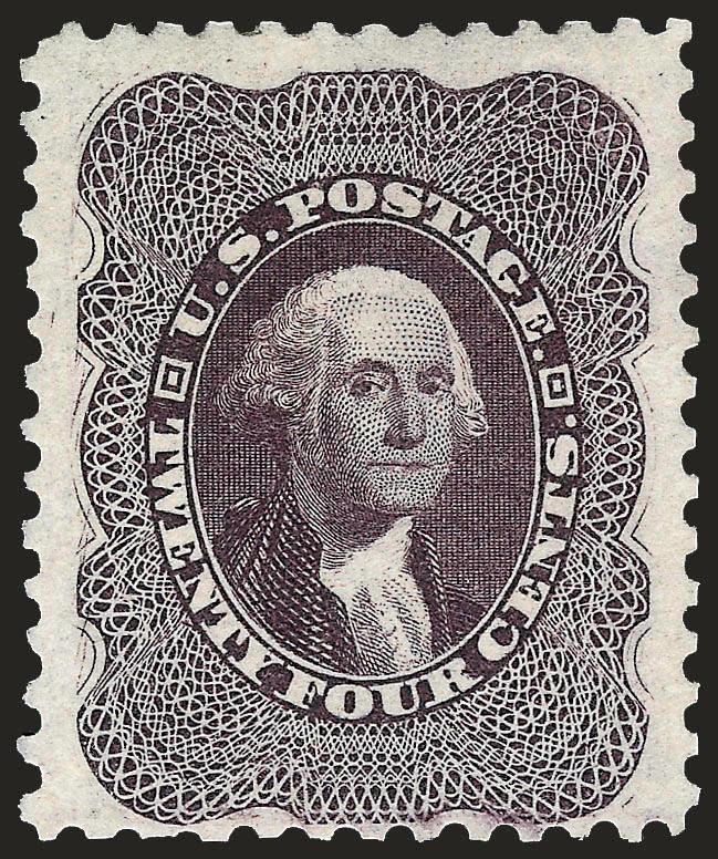 24c Blackish Violet, Reprint (45).> Without gum as issued, reperfed at bottom but rather nicely centered and with wide margins on three sides, wonderful color and impression, Very Fine appearance, only 479
issued, with 1976 P.F. certificate