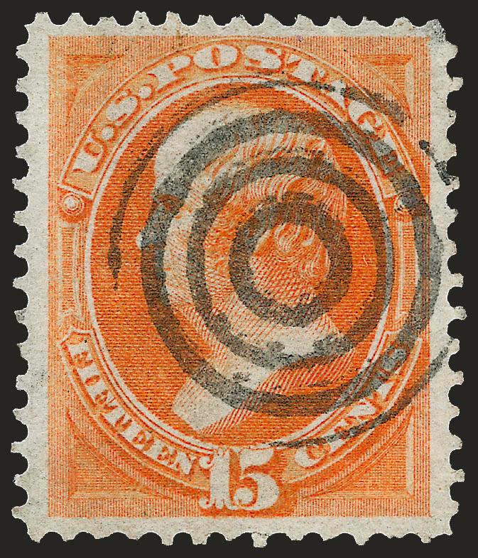 15c Orange, Grill (141).> H. Grill, choice wide margins with virtually perfect centering, magnificent deep rich color, bold target cancel, couple tiny perf flaws, otherwise Extremely Fine