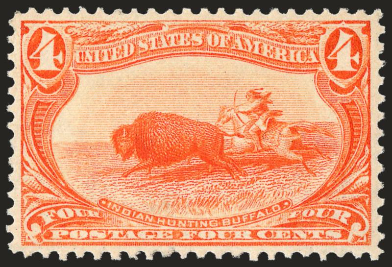 4c Trans-Mississippi (287).> Mint N.H., almost perfect centering, bright vivid color, Extremely Fine, with 2008 P.S.E. certificate (XF 90 SMQ $1,250.00)