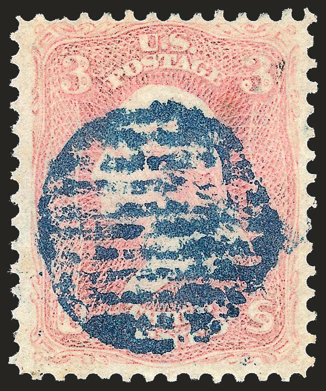 3c Pink (64).> Bright Pink shade which is remarkably fresh, nicely complemented by <blue Chicago grid> cancel, well-centered, Very Fine and choice, accompanied by cover from which it originated, with 2000 P.F.
certificate