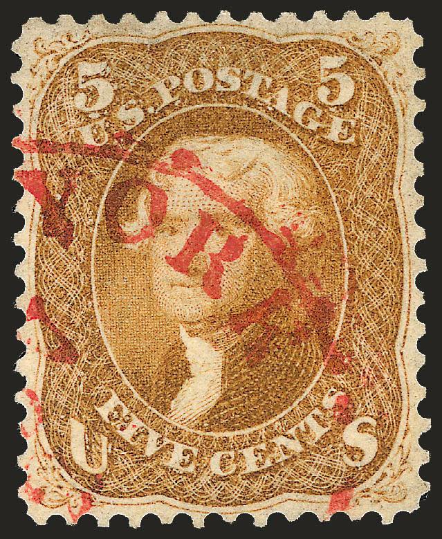 5c Buff (67).> Deep rich color nicely complemented by <red New York datestamp,> well-balanced margins<><>^EXTREMELY FINE USED EXAMPLE OF THE 1861 5-CENT BUFF SHADE WITH A BEAUTIFUL RED CANCELLATION.^<><>With
2002 P.F. certificate