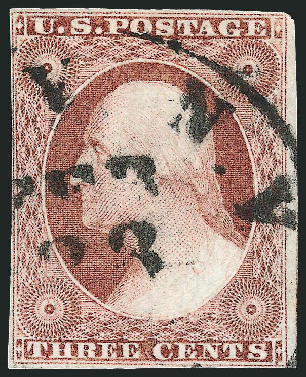3c Plum, Ty. II (11A var).> Position 87L3, large margins to clear, towards the brighter end of the Plum shade, neat strike of circular datestamp, insignificant corner crease at top right (more of a bend really),
Very Fine appearance, for some reason