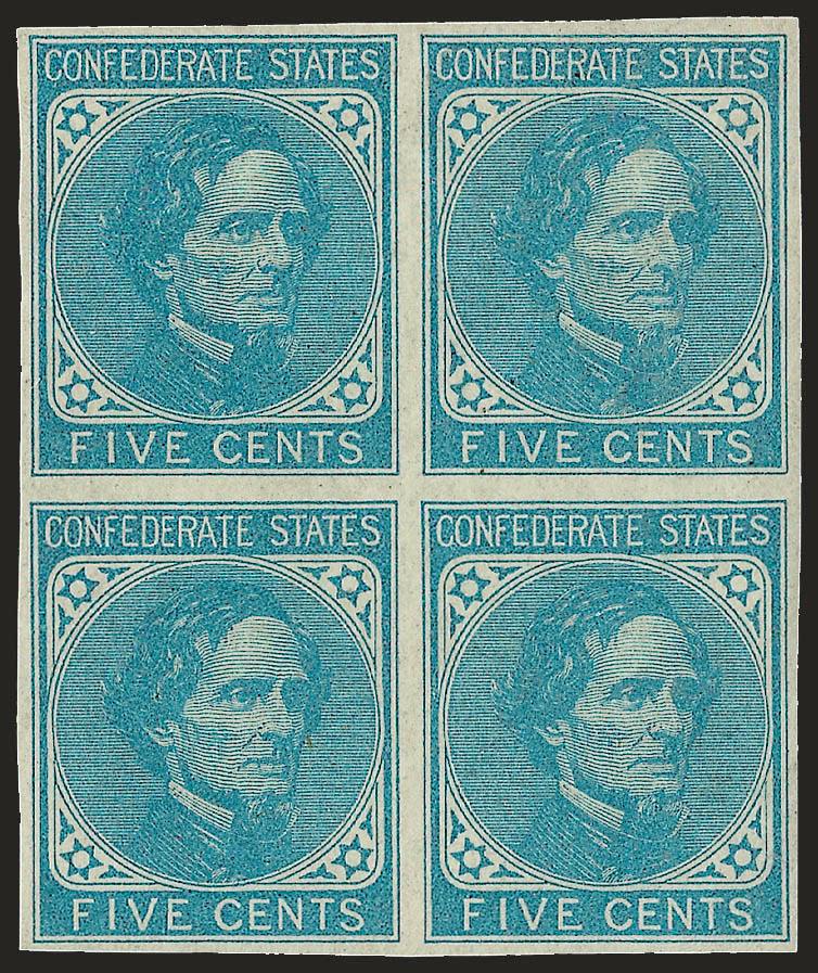 5c Light Blue, De La Rue, Local (6, 7).> Two singles and three blocks of four of first, six blocks of four of second, original gum, virtually all Mint N.H., large margins incl. several with sheet margins, Very
Fine