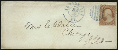 Smuggled Thru-the-Lines Mail.> 3c Dull Red, Ty. II (26) tied by Louisville Jul. 7, 1861 double-circle datestamp and grid on cover and 3c Red Star Die entire (U27) with same Louisville datestamp (Jul. 14),
original letter from a daughter to her moth