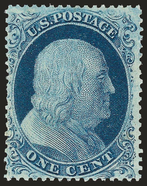 1c Blue, Ty. IIIa (22).> Plate 4, 6th Row, F Relief, original gum, barest trace of hinging, wonderfully fresh and bright, few trivial nibbed perfs (not mentioned on certificate), otherwise Fine, remarkably
fresh and bright, with 2008 P.S.E. certifica