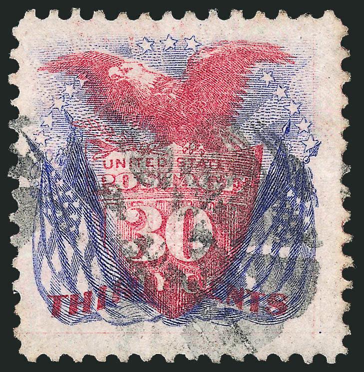 30c Ultramarine & Carmine (121).> Radiant colors on bright paper, unobtrusive strike of cork cancel, wide margins, Very Fine and choice, a huge stamp, with 2006 P.F. certificate