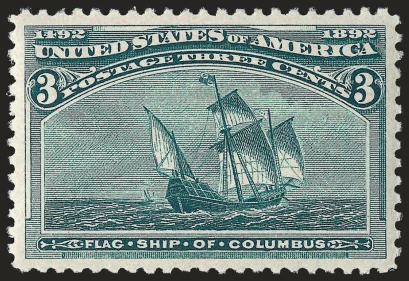 3c Columbian (232).> Mint N.H., deep rich color and proof-like impression on bright white paper, beautifully centered with extra wide margins<><>^EXTREMELY FINE GEM. A SUPERB MINT NEVER-HINGED EXAMPLE OF THE
3-CENT COLUMBIAN ISSUE, WHICH HAS BEEN G