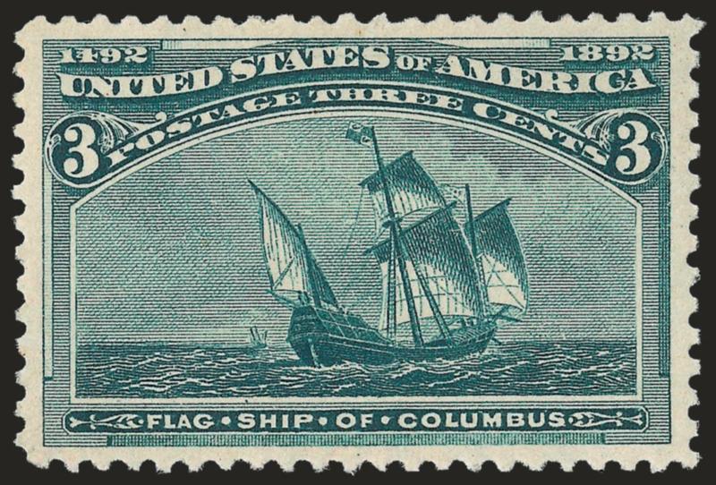 3c Columbian (232).> Mint N.H., nearly perfect centering, magnificent color and sharp impression on crisp white paper, Extremely Fine Gem, with 2008 P.S.E. certificate (XF-Superb 95 SMQ $1,350.00)