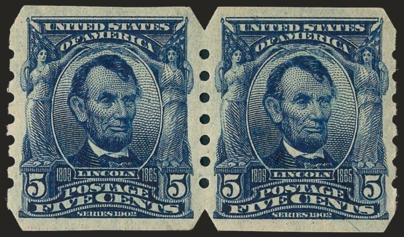 5c Blue, U.S. Automatic Vending Co. Ty. III (315).> Pair, lightly hinged, magnificent centering and intense color, Extremely Fine, remarkably choice condition, with 1986 A.P.S. certificate
