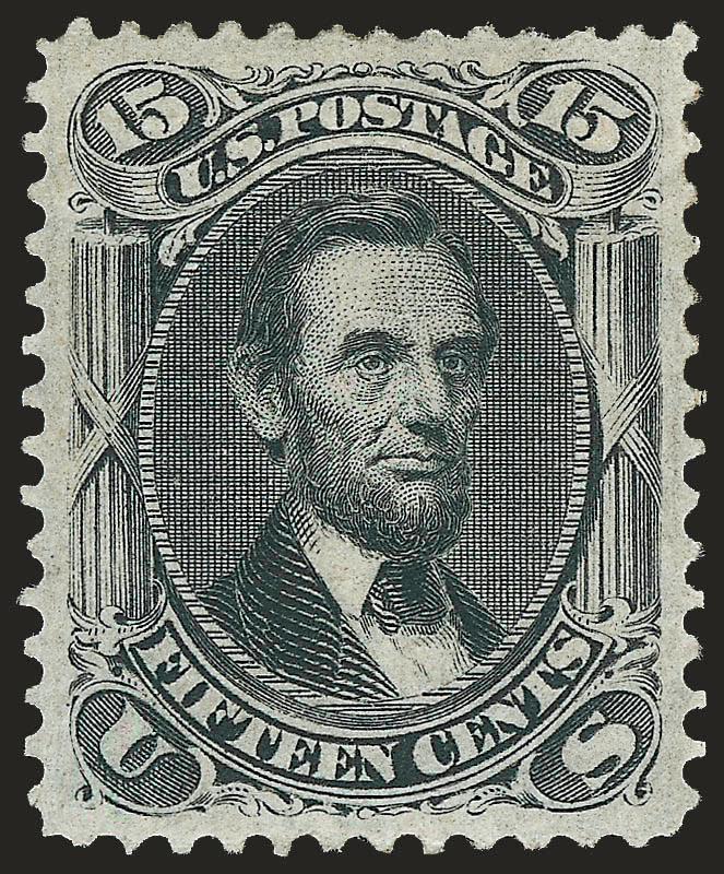15c Black, F. Grill (98).> Original gum, lightly hinged, bright shade, detailed impression, clearly-defined grill, perfectly centered with wide and balanced margins<><>^EXTREMELY FINE GEM. THIS IS WITHOUT
QUESTION THE FINEST ORIGINAL-GUM EXAMPLE OF