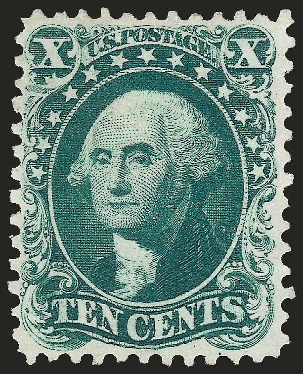 10c Blue Green, Reprint (43).> Without gum as issued, deep rich color on bright paper, choice centering, long and full perforations<><>^EXTREMELY FINE. A BEAUTIFUL EXAMPLE OF THE 10-CENT 1857 REPRINT. SCARCE IN
SUCH WONDERFUL CONDITION.^<><>Only