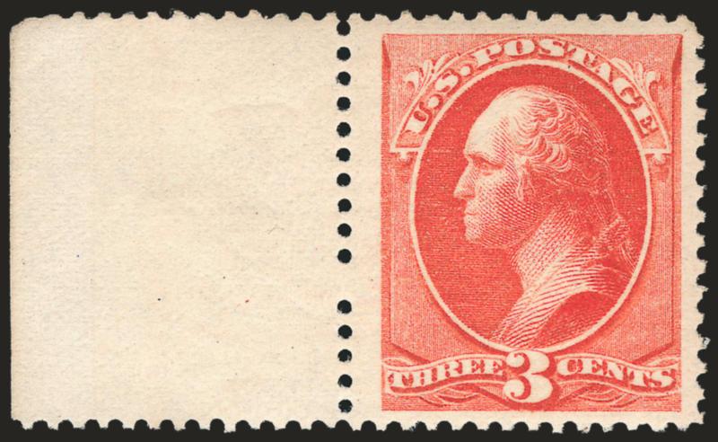 3c Vermilion (214).> Mint N.H. with <wide selvage at left,> brilliant color, crisp impression, Jumbo margins with bright paper, fresh and Extremely Fine, a beautiful stamp, with 1993 P.F. certificate