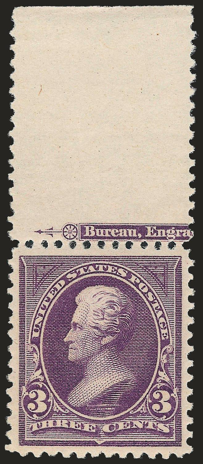 3c Purple (253).> Mint N.H., with <part imprint> selvage at top, choice centering, bright color, Extremely Fine, with 1999 P.F. certificate