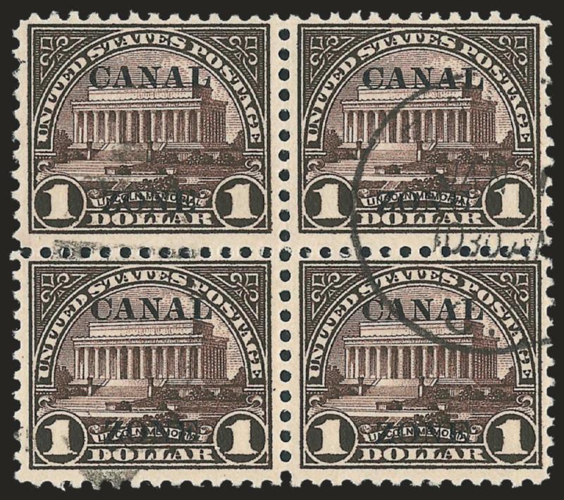 1924, 5c-$1.00 Ty. A Ovpts. (74-81).> Used blocks of four, 14c parcel roller cancel, others neat circular datestamps, Fine-Very Fine