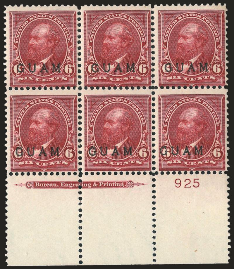 1899, 6c Lake (6).> Wide bottom imprint and plate no. 925 block of six, slight tropical original gum, Fine