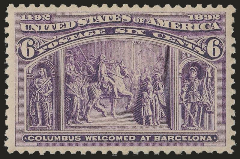 6c Columbian (235).> Mint N.H., lovely intense shade, wide margins and almost perfect centering, Extremely Fine Gem, P.S.E. encapsulated (XF-Superb 95 SMQ $1,400.00)