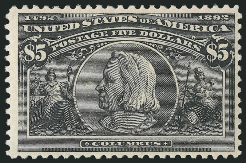 $5.00 Columbian (245).> Original gum, fresh, intense color, unusually well-centered, Very Fine